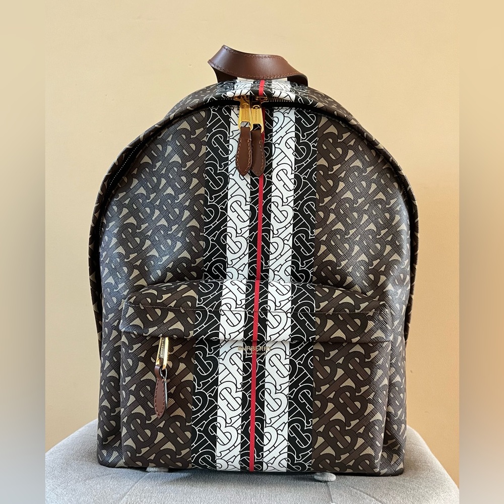 Burberry Monogram Stripe Print E-canvas Backpack